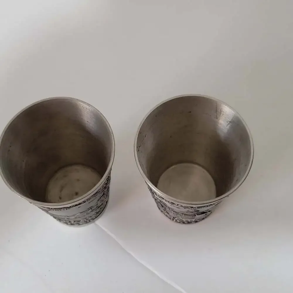 Zinn Becker Pewter Cups Set Of 2 Hand Engraved Ornate Weibelbach Rottbach + More